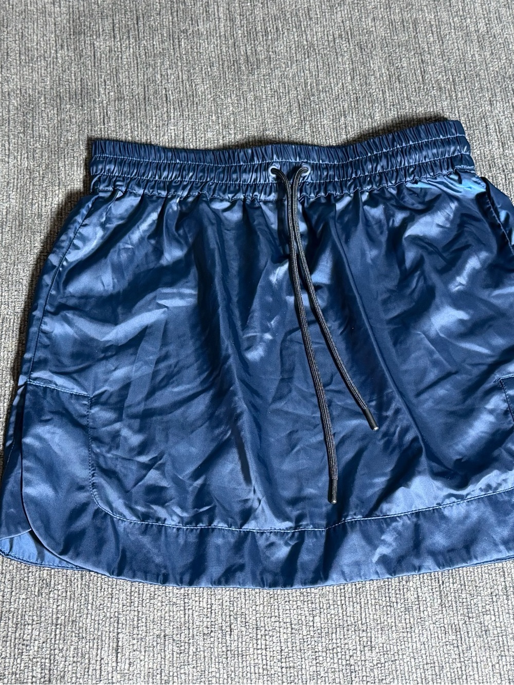Hunter Navy Drawstring Satin Mini Skirt